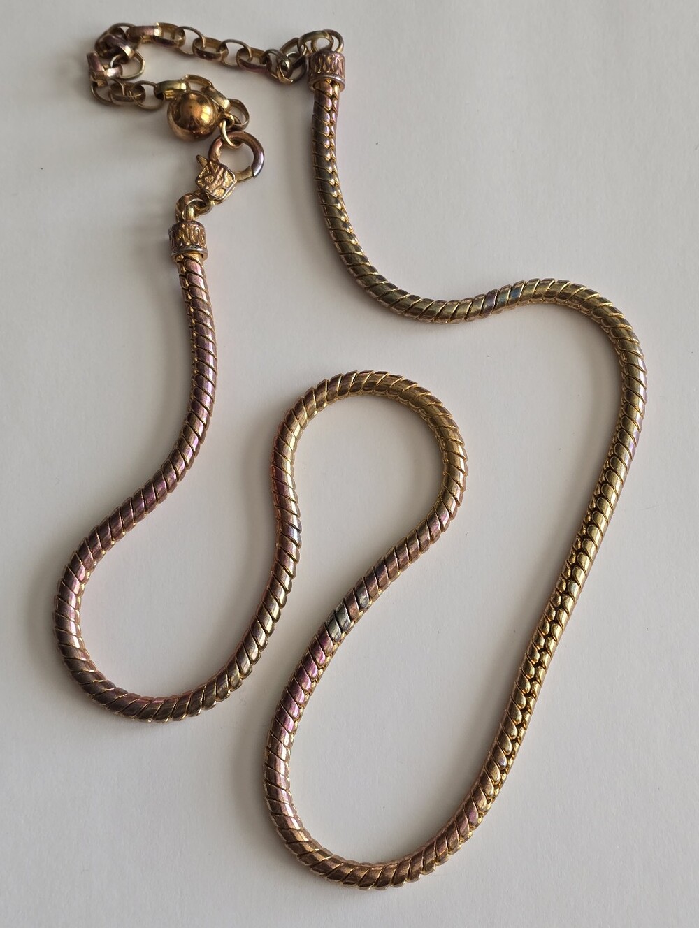 Bold chain necklace gold tone copper tone snake adjustable thick long